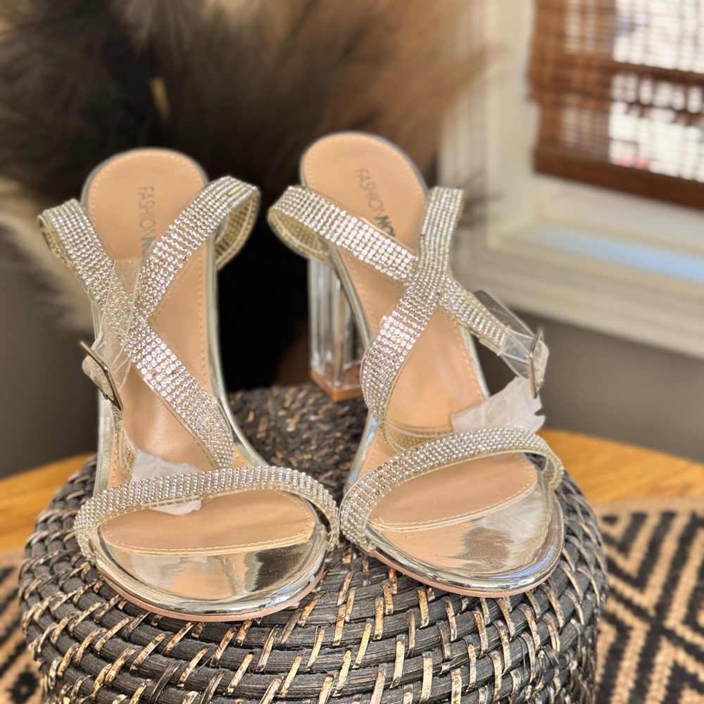 Fashion Nova Glittering Silver Heels